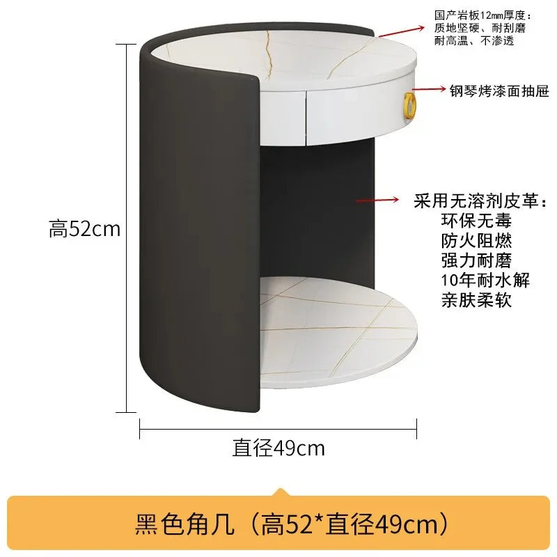 Round Leather Bedside Table Nightstand P71747