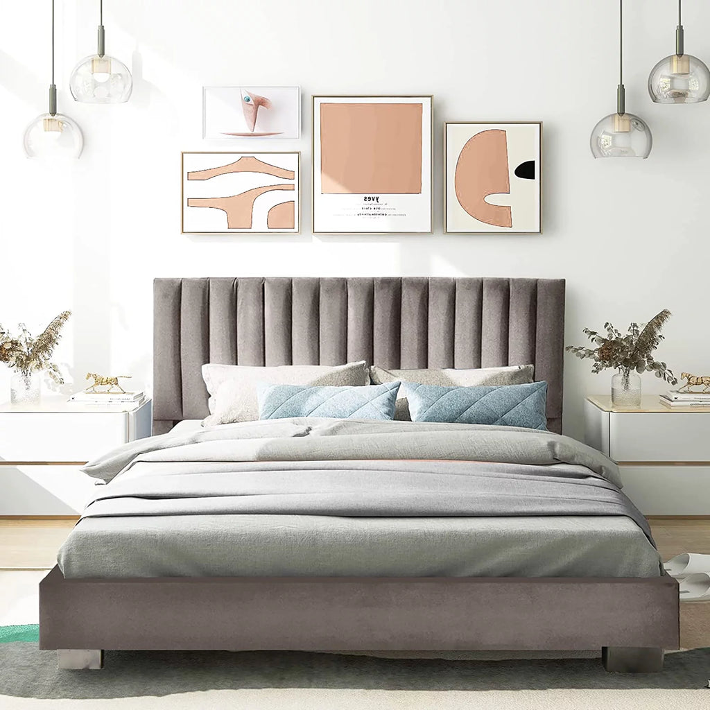 Navy Full Size Upholstered Platform Bed Frame H463