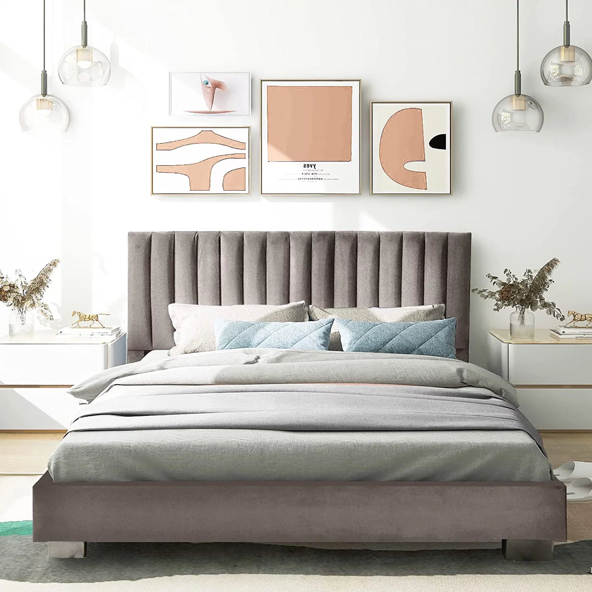 Navy Full Size Upholstered Platform Bed Frame H463