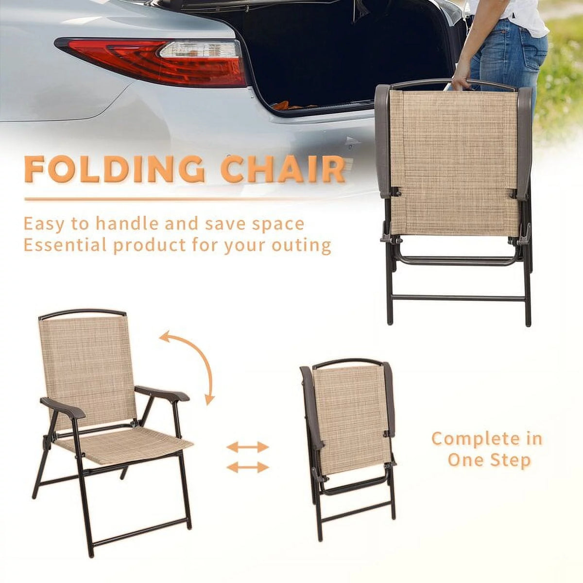 2 Pieces Beige Patio Folding Chairs B54601