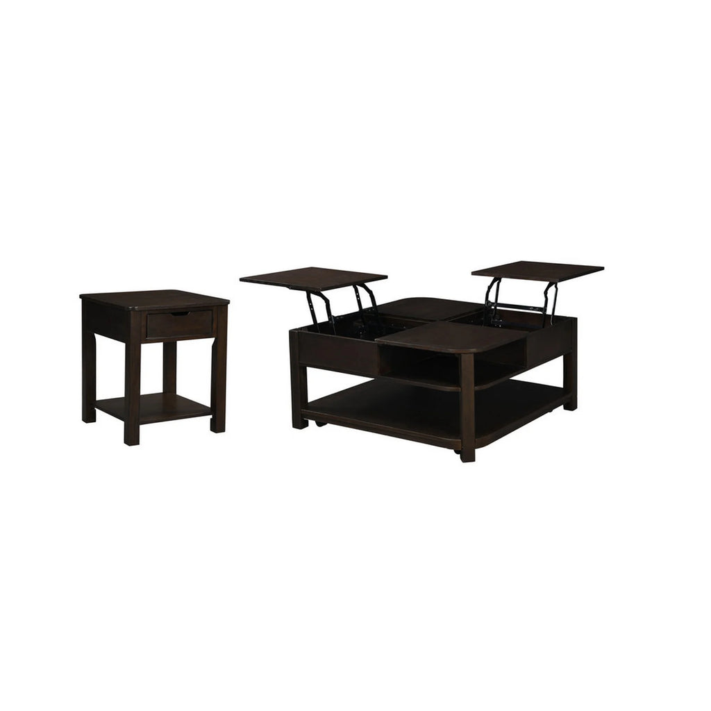 Dark Brown Lift Top Coffee Table & End Table Set J242061