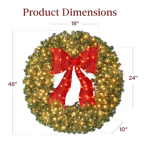 36in Artificial Pre-Lit Fir Christmas Wreath with 150 LED Lights A845541