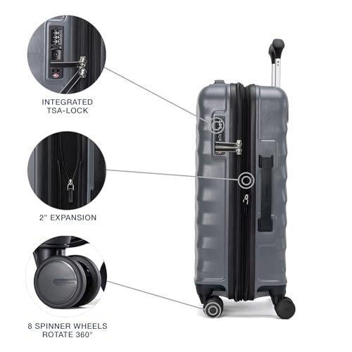 Black 21-Inch Hardside Carry On Luggage with 8 Spinner Wheels V288