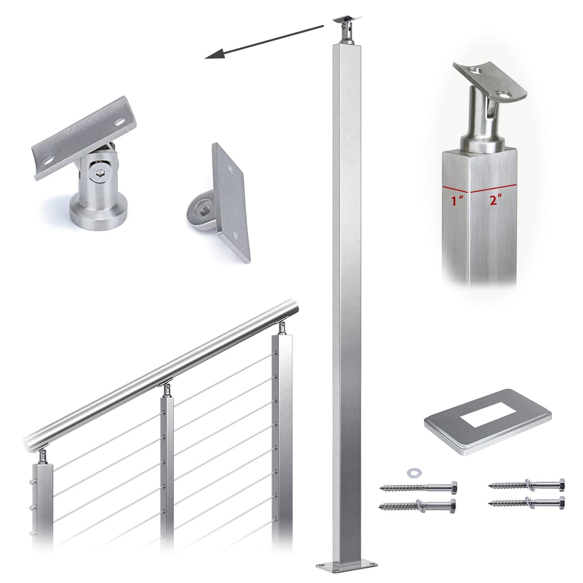 Stainless Steel Brushed Cable Railing Post N776426