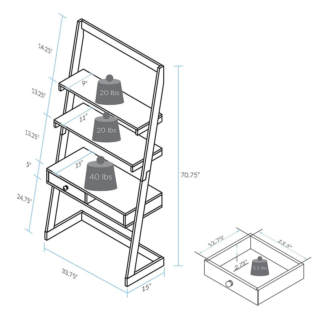 Freestanding Ladder Desk with Drawer J40759