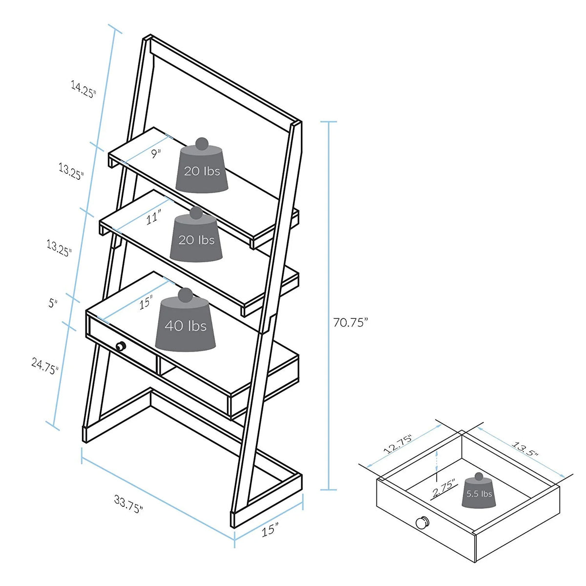 Freestanding Ladder Desk with Drawer J40759