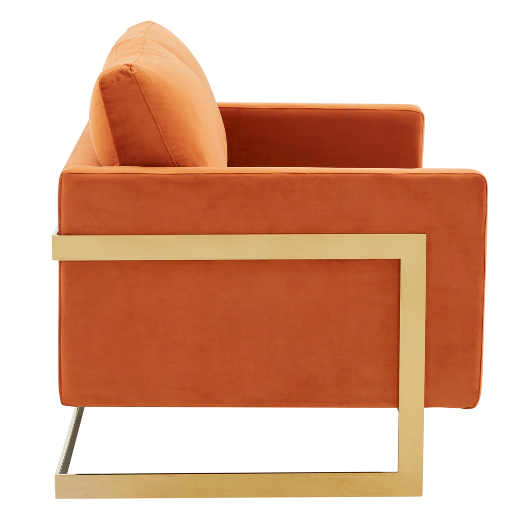 Orange Velvet Upholstered Loveseat Y14675