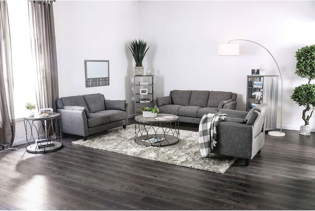 Gray Linen-like Fabric Living Room Set 3pcs I3479