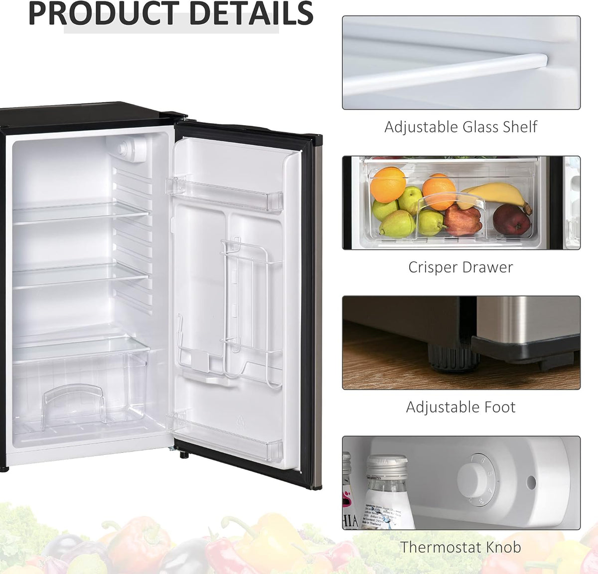 Black/Silver Compact Mini Refrigerator with 3.1Cu Ft Capacity T88555