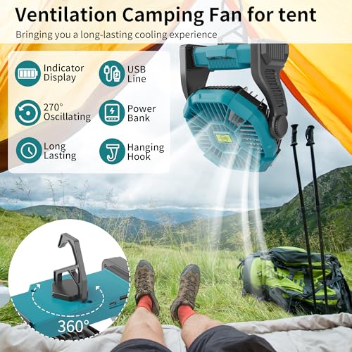 Battery Powered Portable Rechargeable Fan with LED Light & Hook X15552