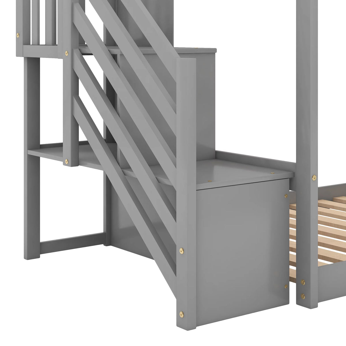 Gray Twin Over Twin Wooden Bunk Bed with Slide and Stairs L5432