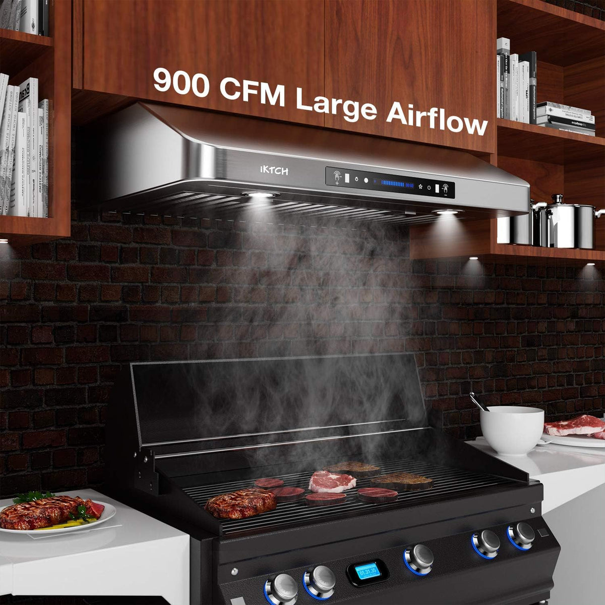 30 Inch Under Cabinet Range Hood with 900-CFM, 4 Speed Gesture Sensing&Touch Control Panel, Stainless Steel Kitchen Vent with 2 Pcs Baffle Filters J790