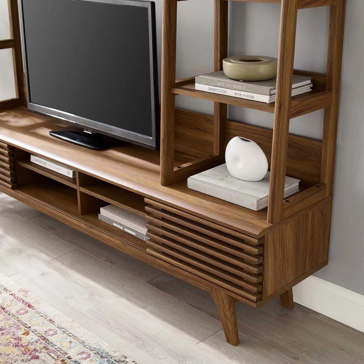 Brown Walnut Wood TV Stand Console Table K82819