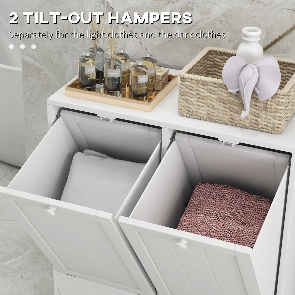 White Tilt-out Laundry Cabinet with 2 Hamper Compartments S550