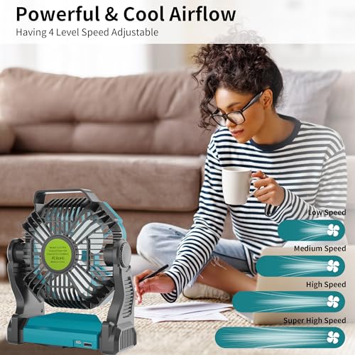 Battery Powered Portable Rechargeable Fan with LED Light & Hook X15552
