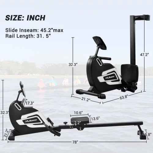 Magnetic Folding Rowing Machine with 14 Level Resistance and LCD Monitor U185463