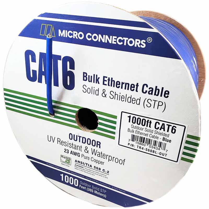 1000ft Solid Shielded (STP) Cat6 Outdoor UV Resistant Bulk Ethernet Cable M723357