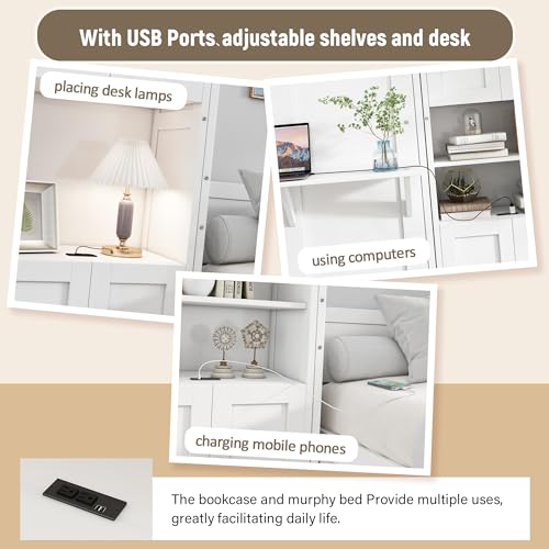 Queen Size Murphy Bed with Desk Combo White C966