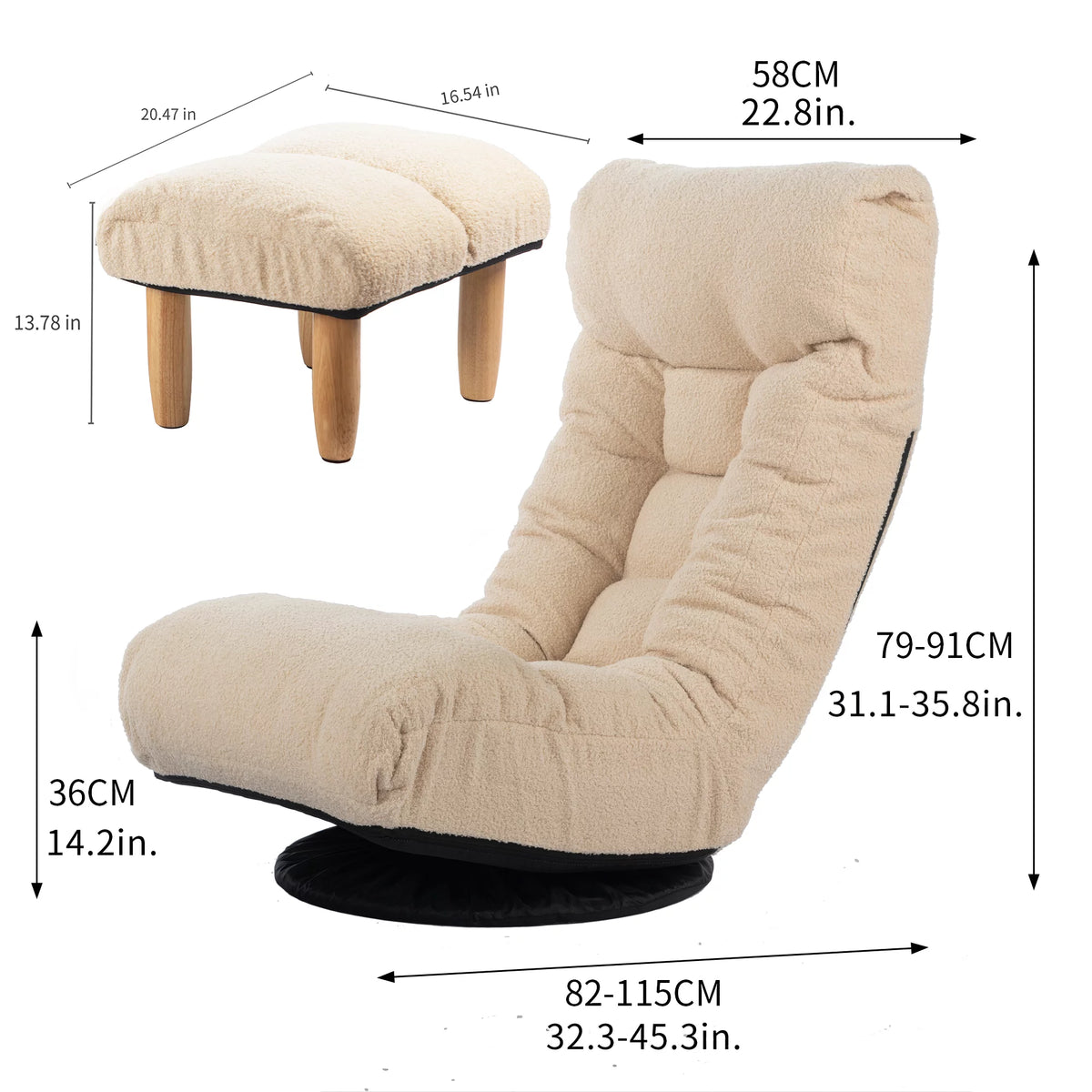 Beige Recliner Accent Chair with Ottoman S1915