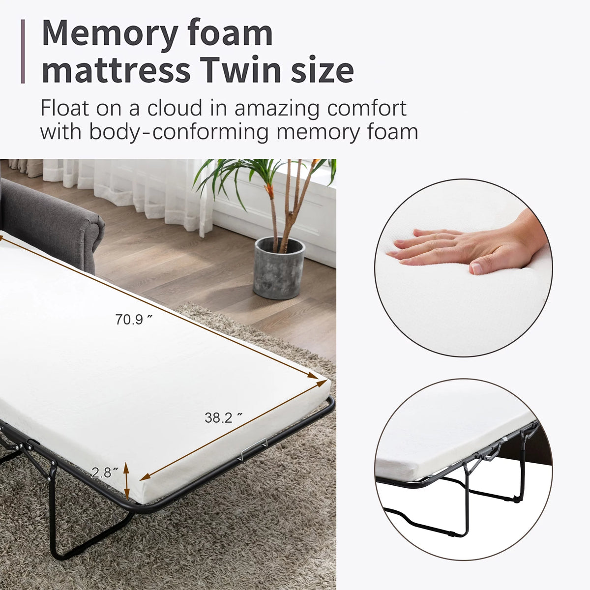 57.5" Gray Pull Out Sofa Bed with Twin Size Memory Mattress C292159