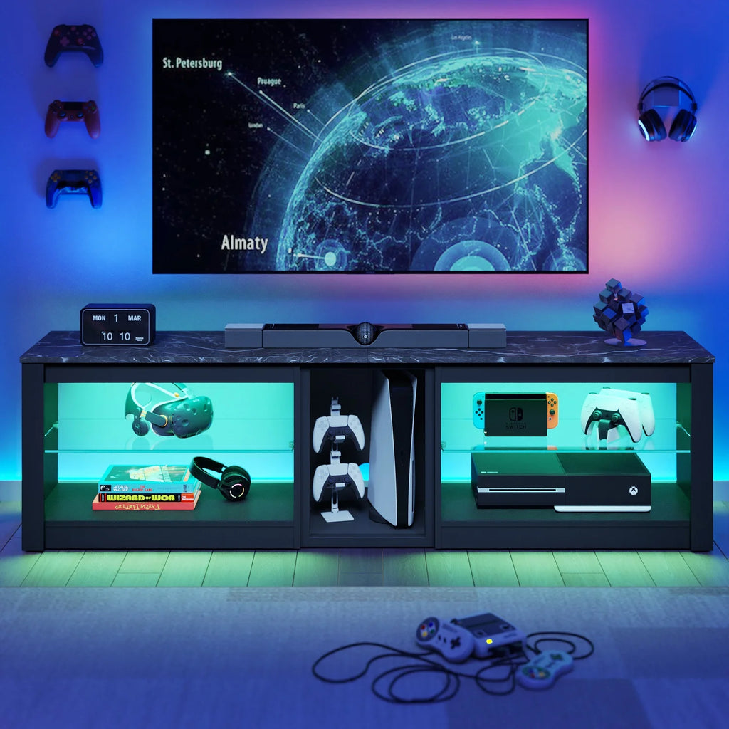 Black Marble TV Stand with LED Light U180119