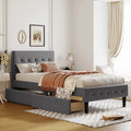 Beige Twin Size Upholstered Bed Frame with Headboard and Storage Underneath C756