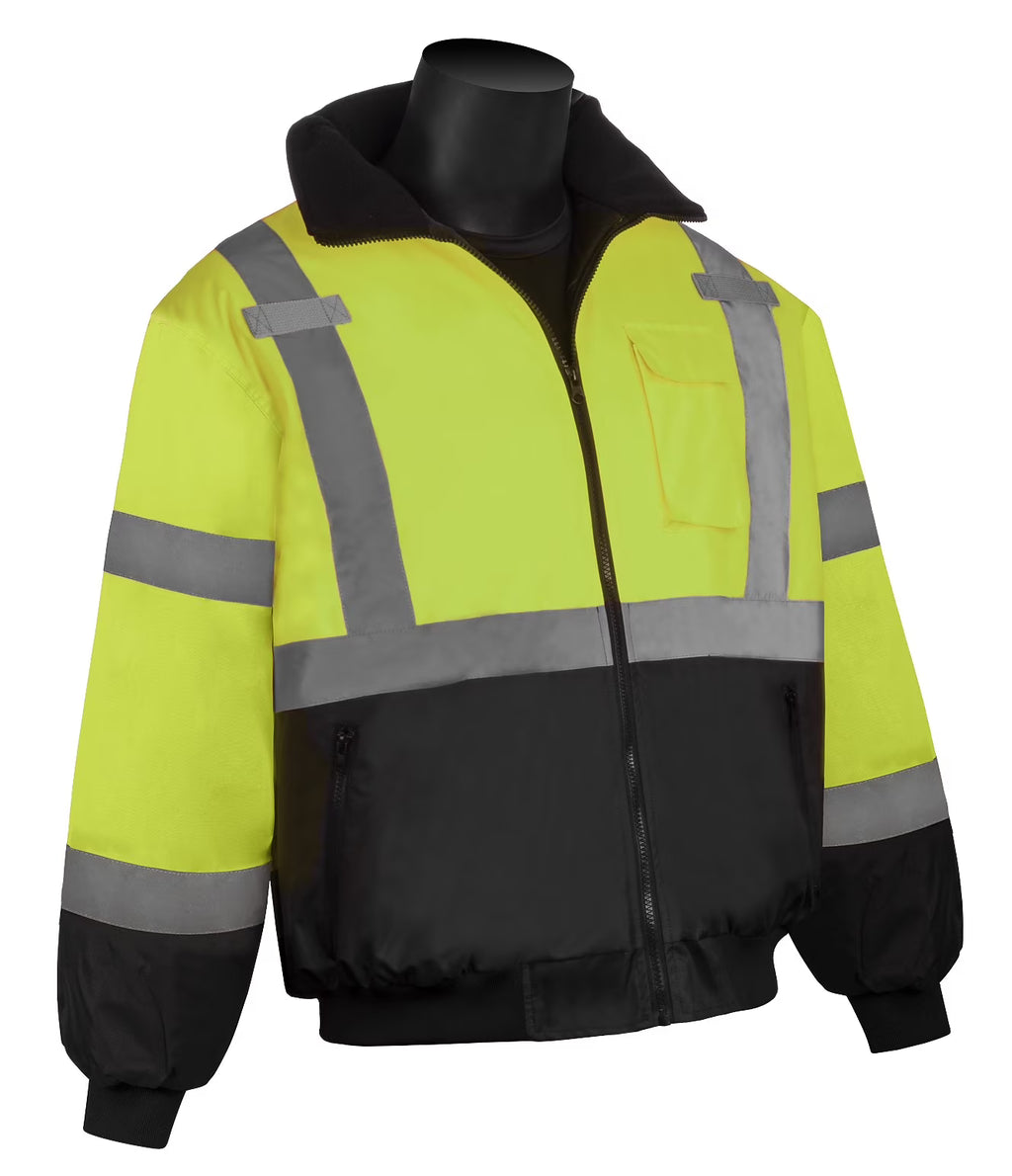 Hi Vis Class 3 Insulated Reflective Winter Work Jacket with Quilted Liner, Black Bottom, XLARGE W3765