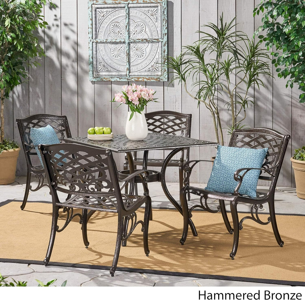 Hammered Bronze Cast Aluminum 5 Pcs Outdoor Dining Set I382973