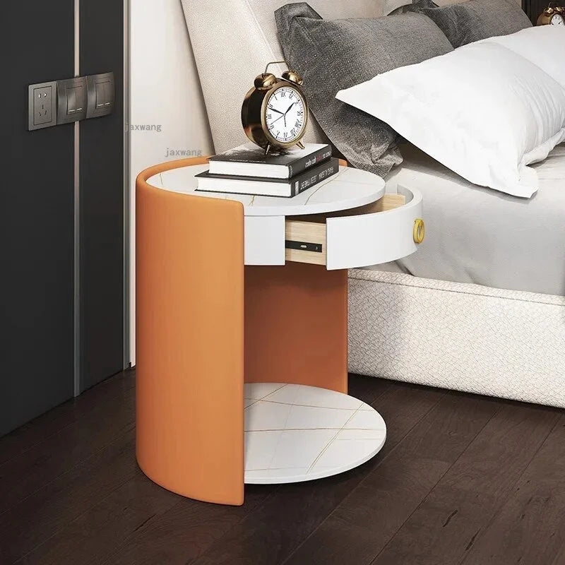 Round Leather Bedside Table Nightstand P71747