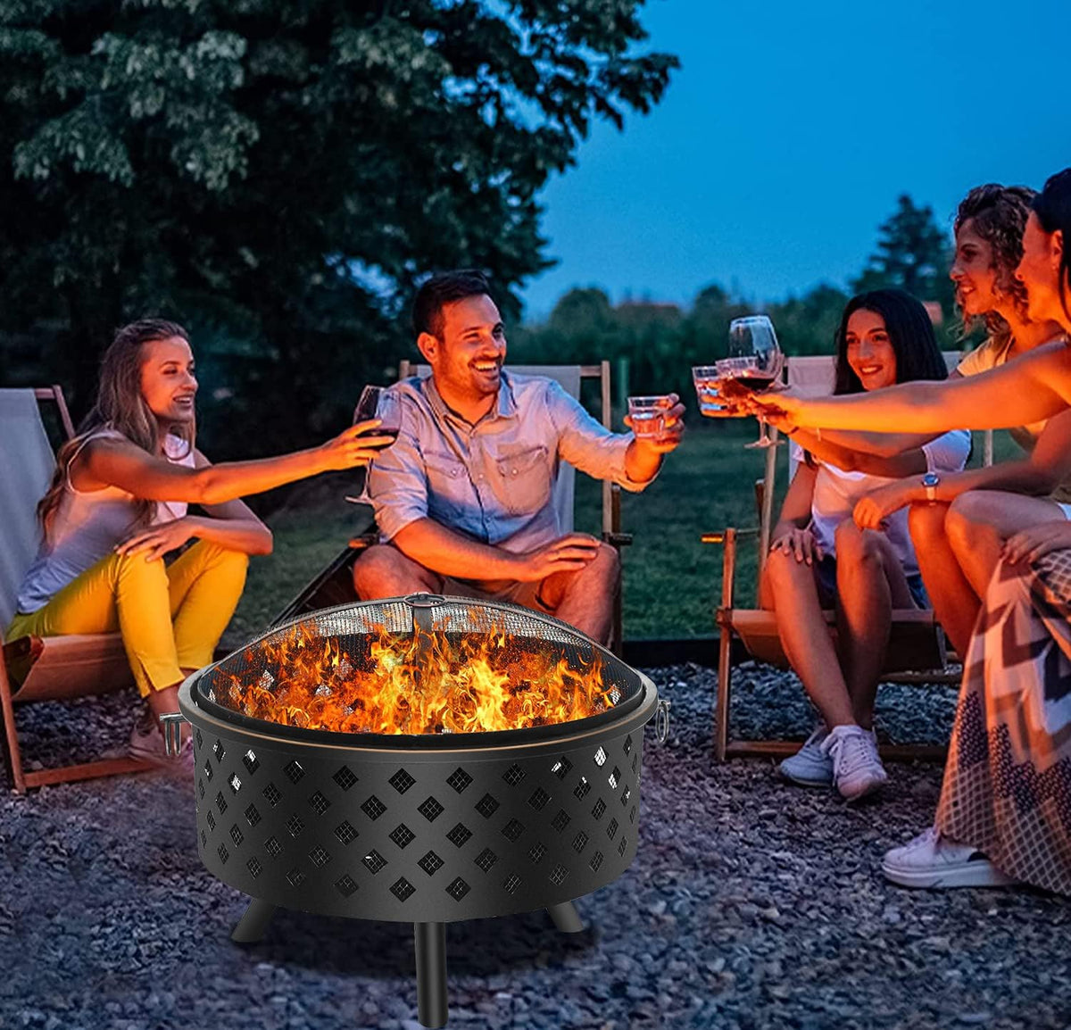 25 Inch Wood Burning Fire Pit with Spark Screen and Cover R7579