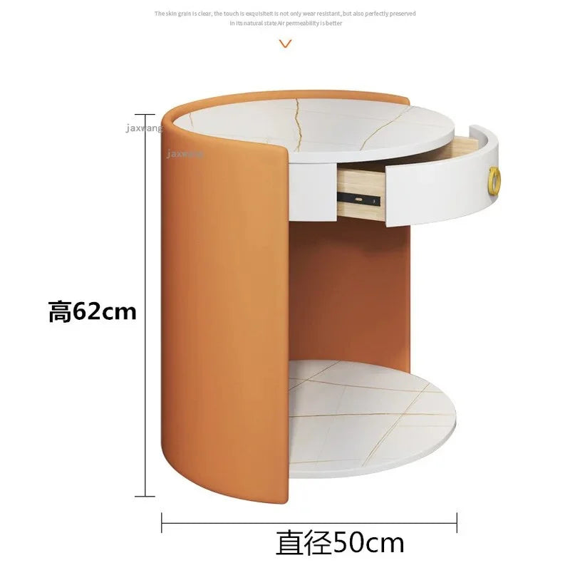 Round Leather Bedside Table Nightstand P71747