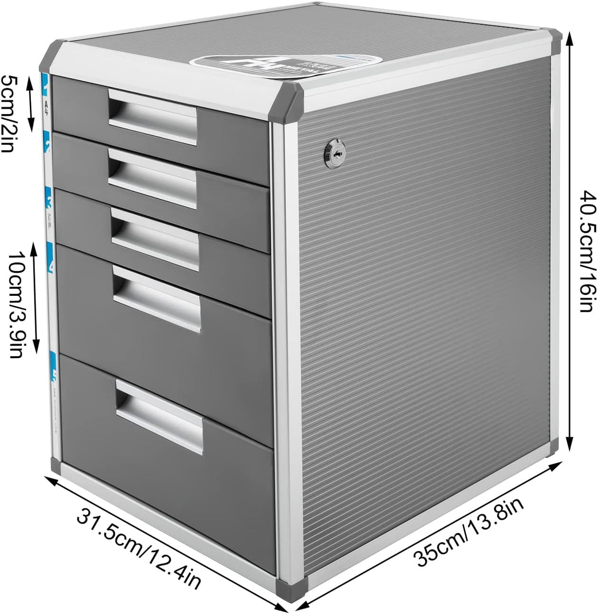 Grey 5 Layers Desktop Drawer Organizer with Lock E24926
