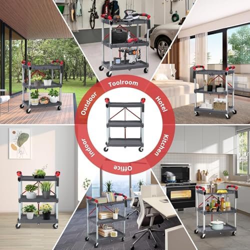 3-Tier Foldable Utility Rolling Cart with Wheels Z4252