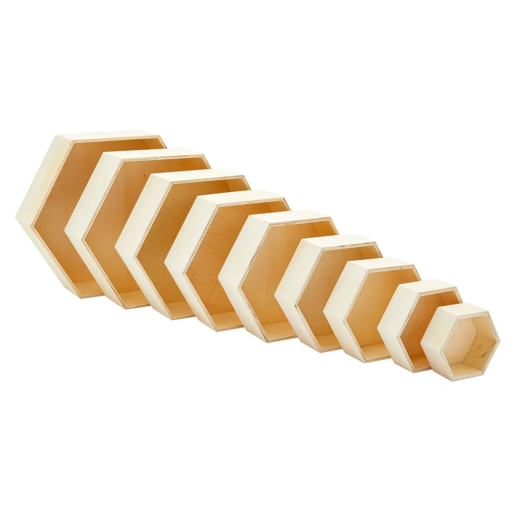 Set of 9 Unfinished Wooden Hexagon Shelves F876348