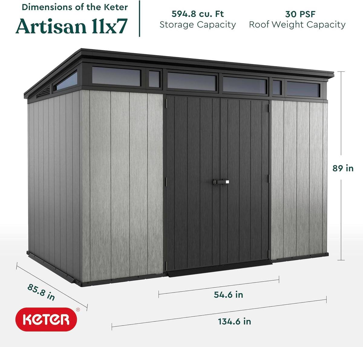 Grey & Black Resin Outdoor Storage Shed H7566