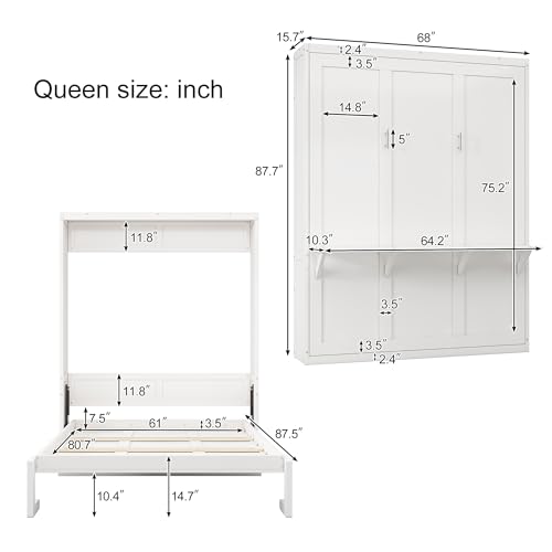 Queen Size Murphy Bed with Desk Combo White C966