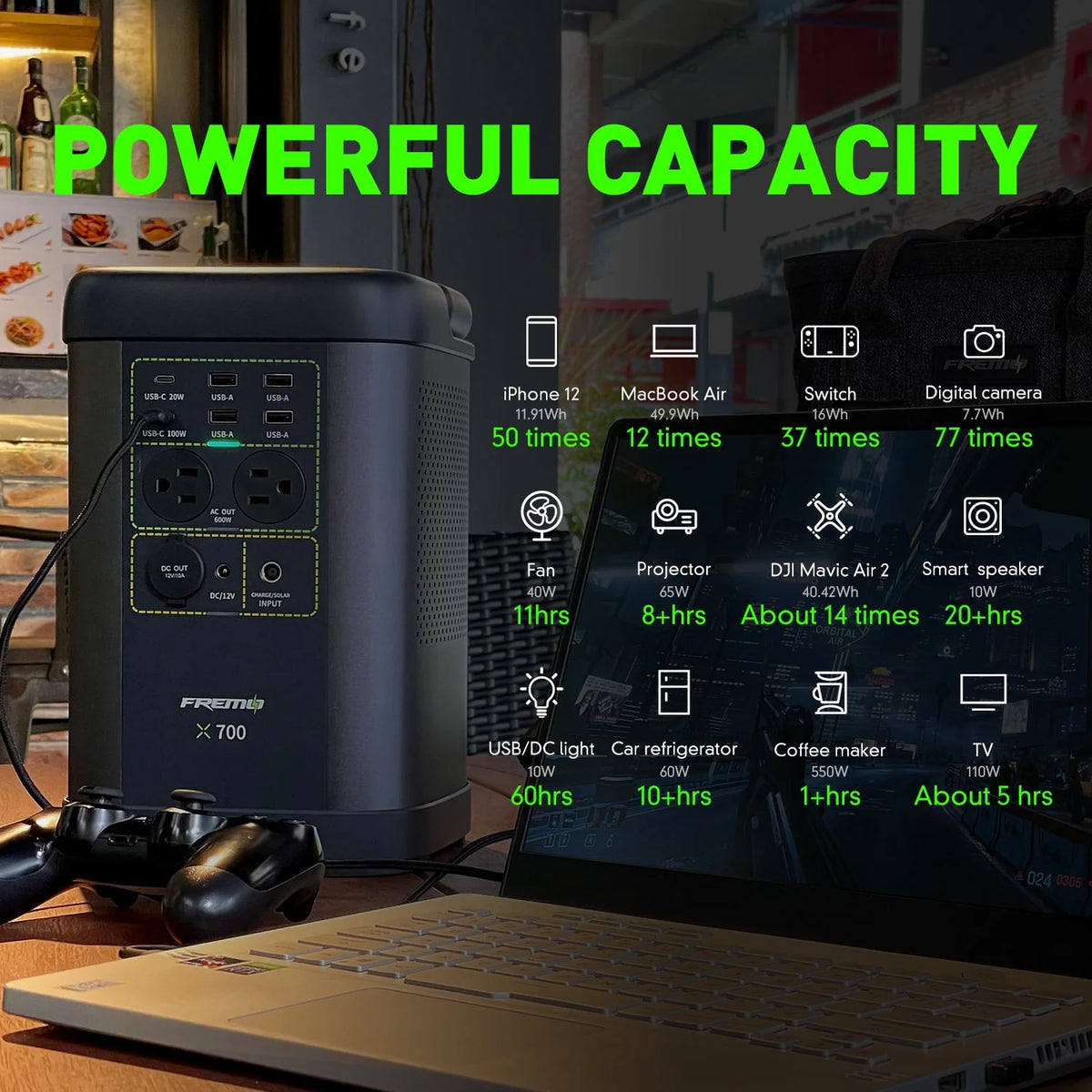 Portable Power Station 662Wh LiFePo4 Battery Solar Generator F751787
