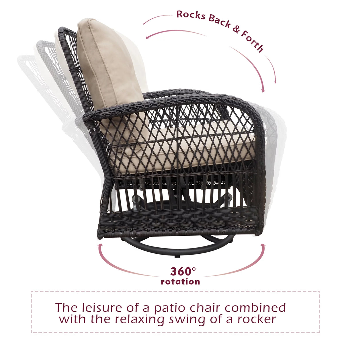 Khaki Wicker Swivel Rocker Chairs with Table D171