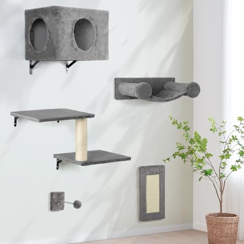 Wall Mounted Cat Furniture Set with House Steps Scratcher Hammock H5356