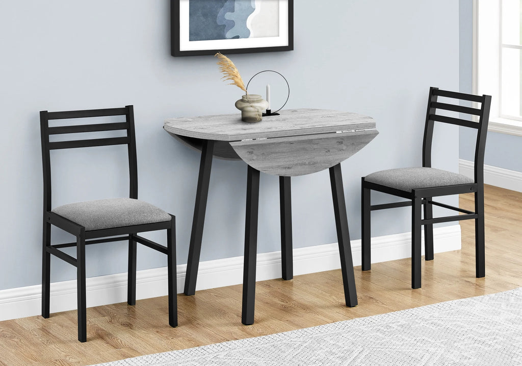 Gray 3pcs Drop Leaf Dining Table Set with Black Metal P487737