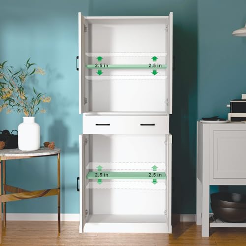 White 71" Tall Wooden Kitchen Storage Cabinet with Doors and Drawer Y182