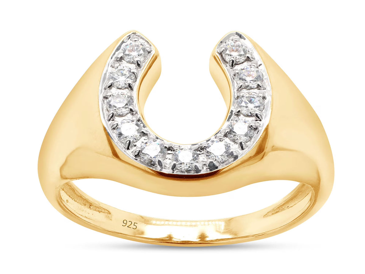 14K Yellow Gold Over Sterling Silver Moissanite Horseshoe Ring D61962