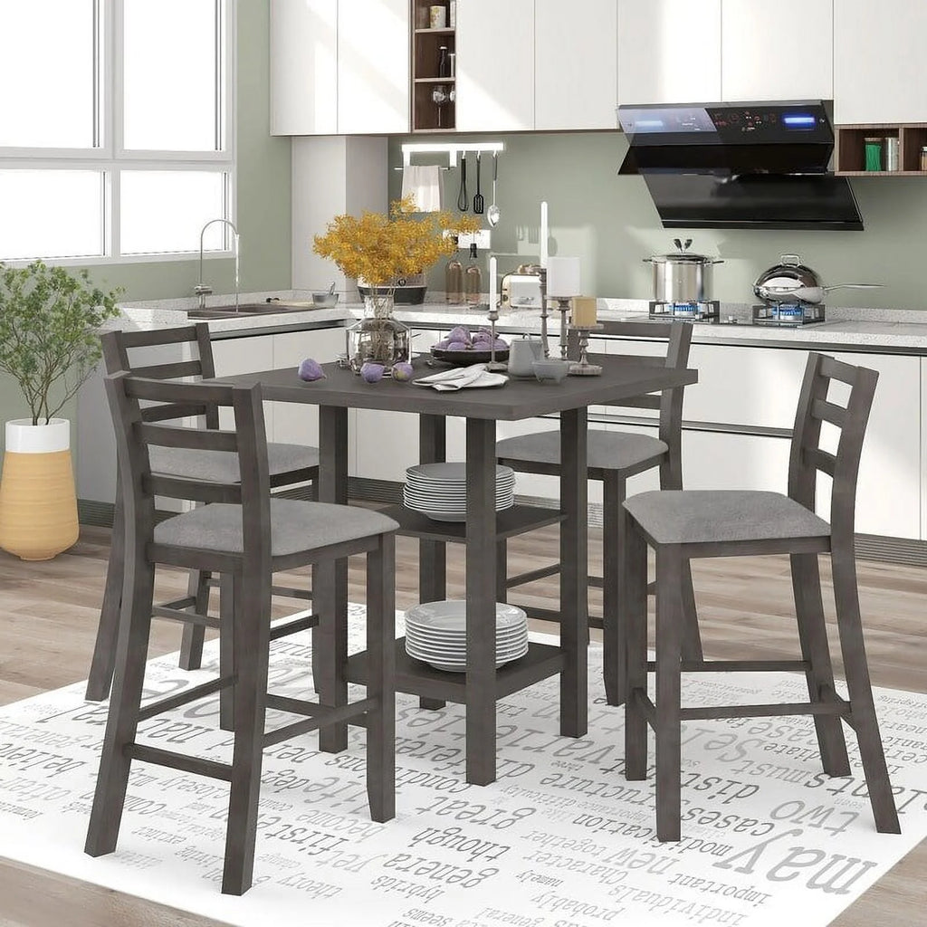 Espresso Square Dining Table Set of 4 with 4 Upholstered Chairs S36785