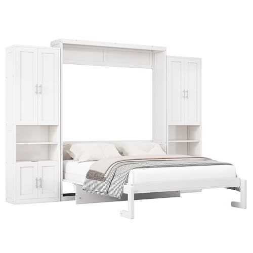 Queen Size Murphy Bed with Desk Combo White C966