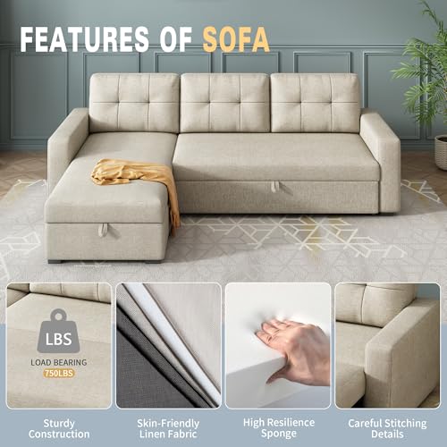 L Shaped Sleeper Sofa with Pull Out Bed and Storage A544723