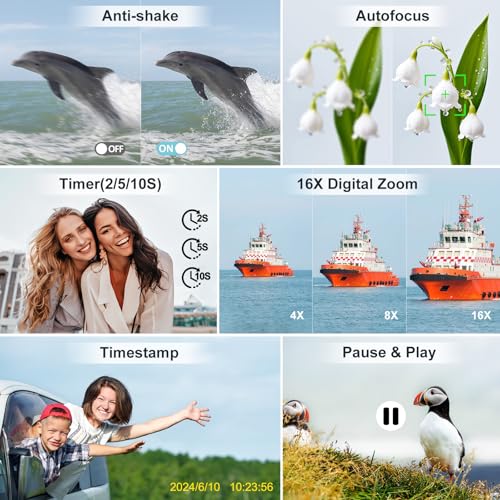 4K Digital Camera, 64MP Autofocus Anti-Shake 16X Zoom Z554731