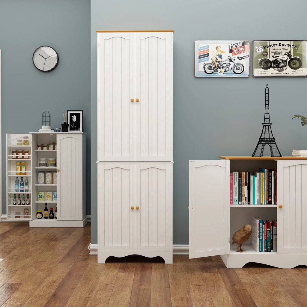 White 4 Door 2 Shelf Tall Kitchen Pantry Cabinet U944