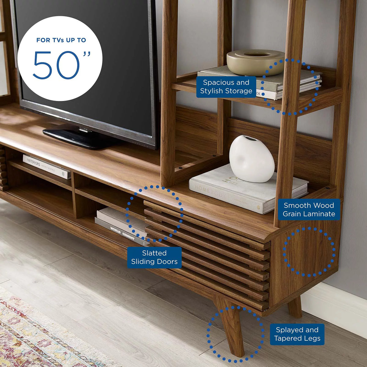 Brown Walnut Wood TV Stand Console Table K82819