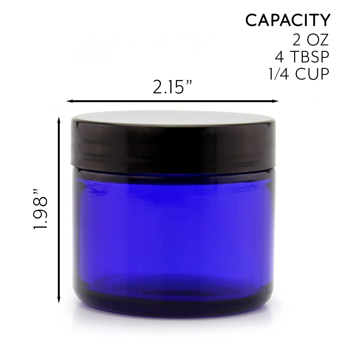 2 oz Cobalt Blue Glass Cosmetic Jars 12-Pack with Black Lined Lids V508