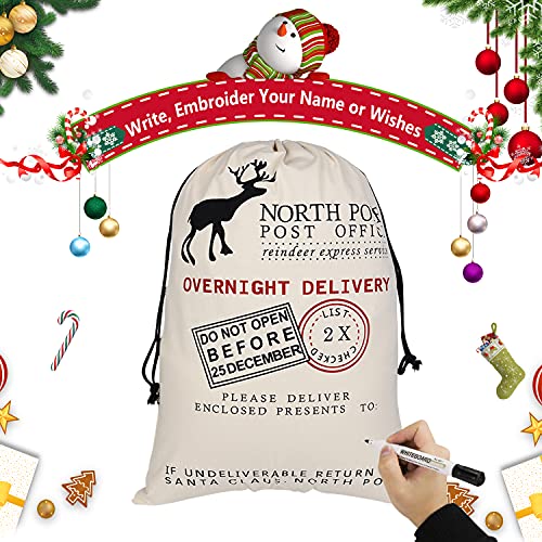 6 Pack Large Canvas Cotton Christmas Bags with Drawstrings A964791